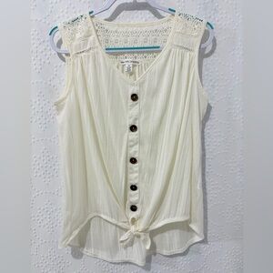 Boho Cottagecore Lace Trim Tank Cream Flowy Feminine Romantic Top